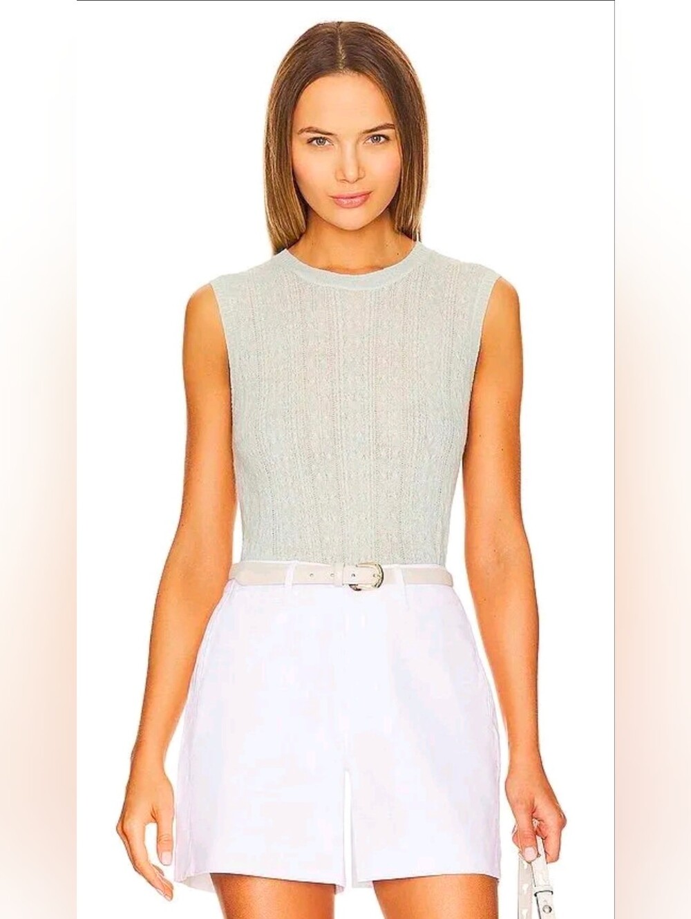 Rag & Bone Kyle Cable Sweater Vest in a light mint green-M